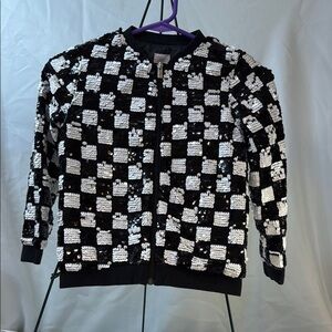 Black and White Full Sequin Checkered Jacket, Girls 6/6x, super cute!